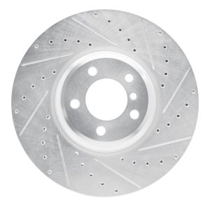BMW ALPINA B7 Brake Rotor (1) - Front Right - R1 Concepts - Drilled & Slotted - Silver - `07-`08